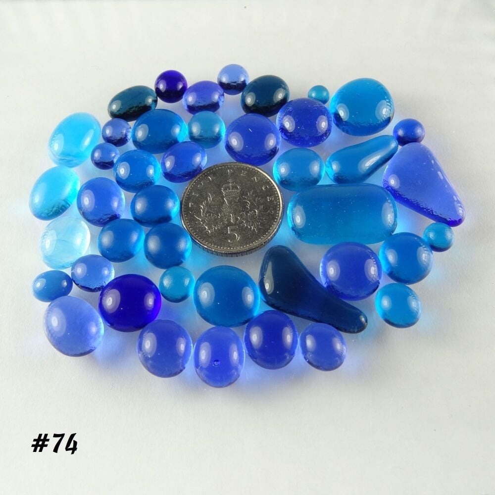 25g art glass cabochons, for jewellery making, arts, crafts, mosaics, craft supplies - handcrafted - blue (#74)