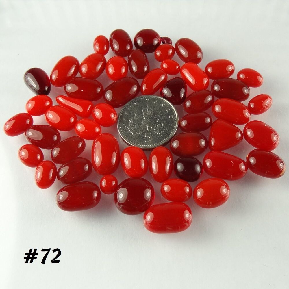 (#72) 25g art glass cabochons, for jewellery making, arts, crafts, mosaics, craft supplies - handcrafted - red