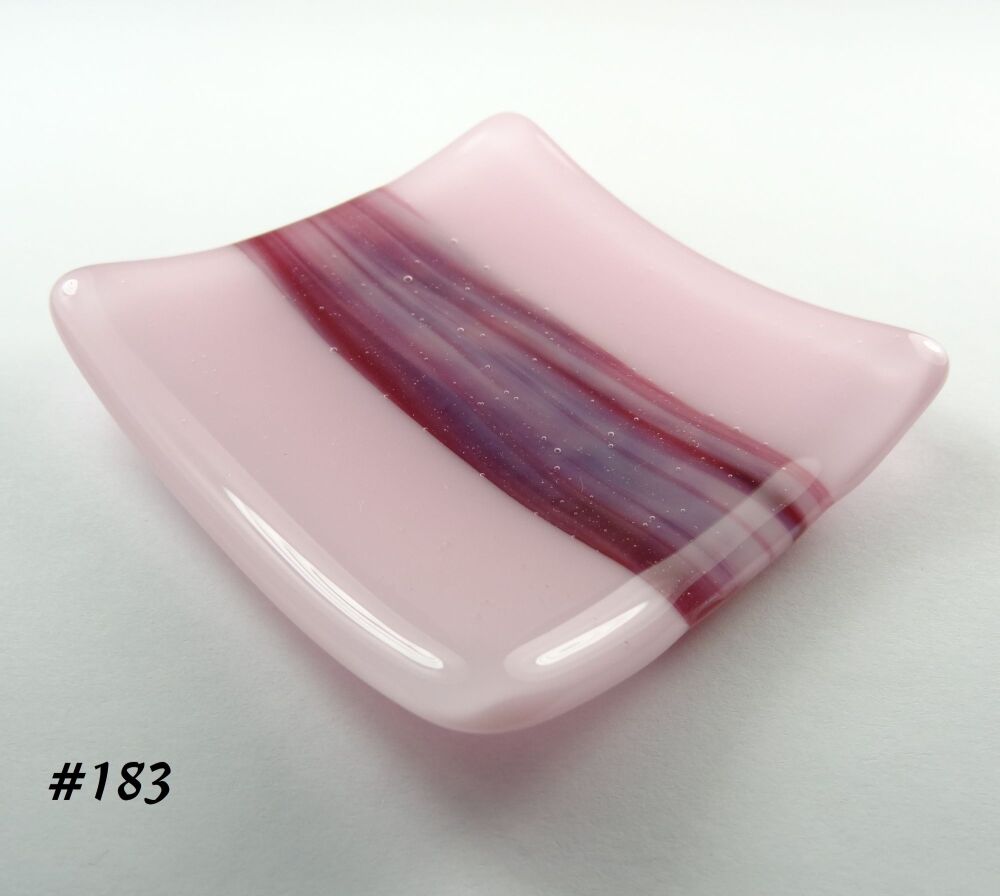 Handcrafted streaky pink fused glass shallow trinket dish, tea light holder, or ornament to display (#183)