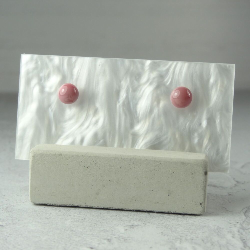 Handcrafted 5mm pink fused glass stud earrings with surgical steel posts/backs, in a gift box (HC#223)