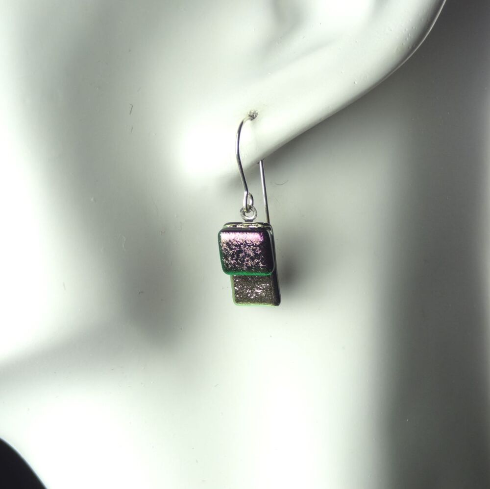Handcrafted dichroic glass earrings with sterling silver wires (#8767)