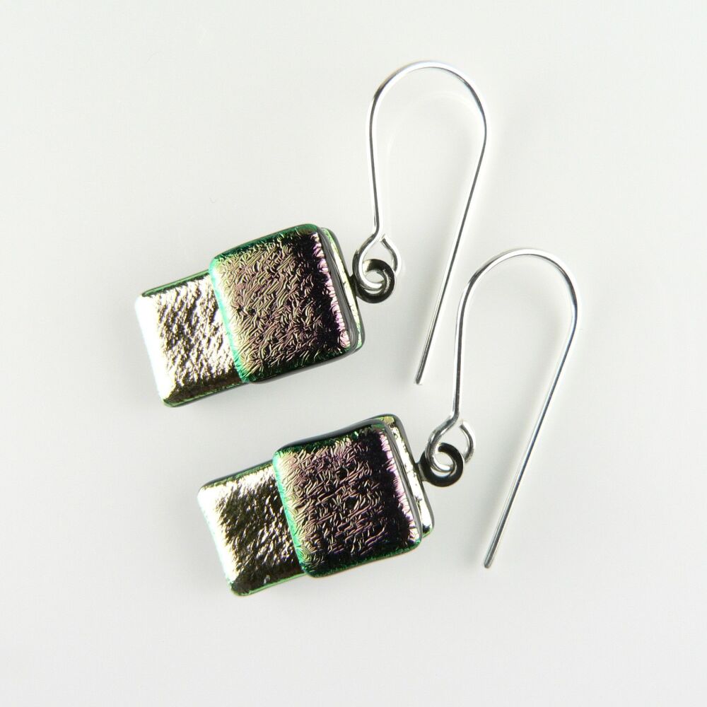 Handcrafted dichroic glass earrings with sterling silver wires (#8767)