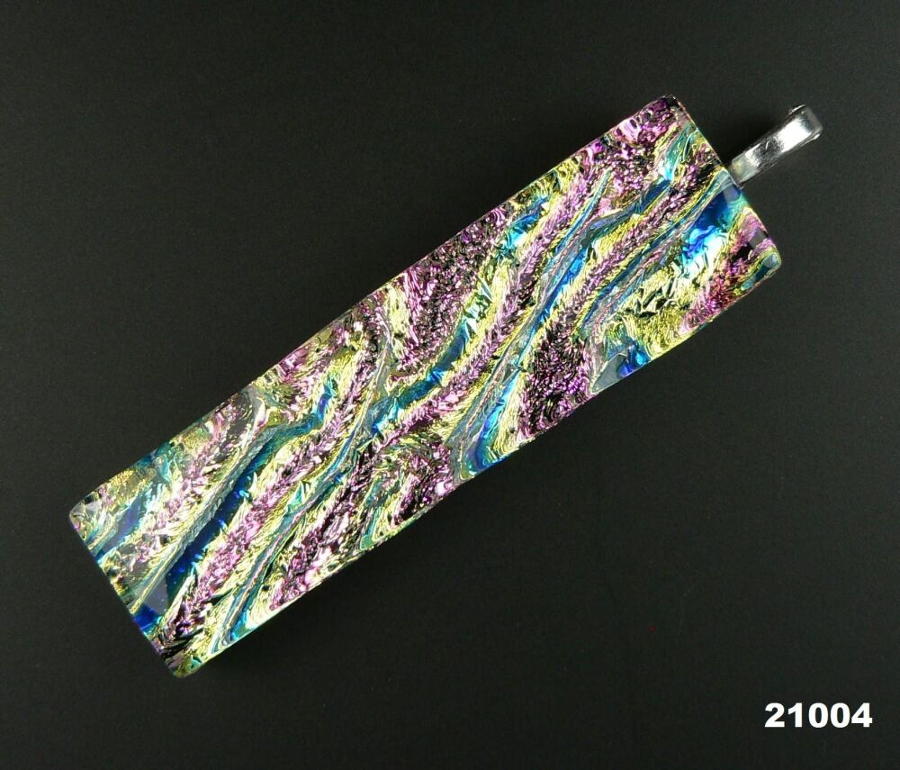 Handcrafted 6.4cm Dichroic glass pendant, with leather cord & gift box (#21004)
