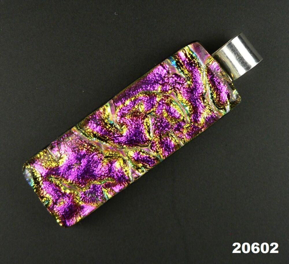 Handcrafted 4.6cm sterling silver Dichroic glass pendant, with leather cord & gift box (#20602)