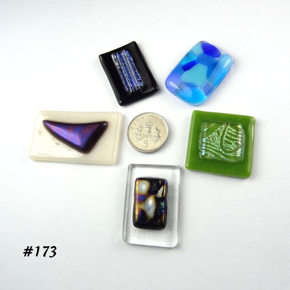 (#173) Set of 5 mixed glass cabochons accessory glass jewellery making wire wrapping art supplies handcrafted multi-coloured