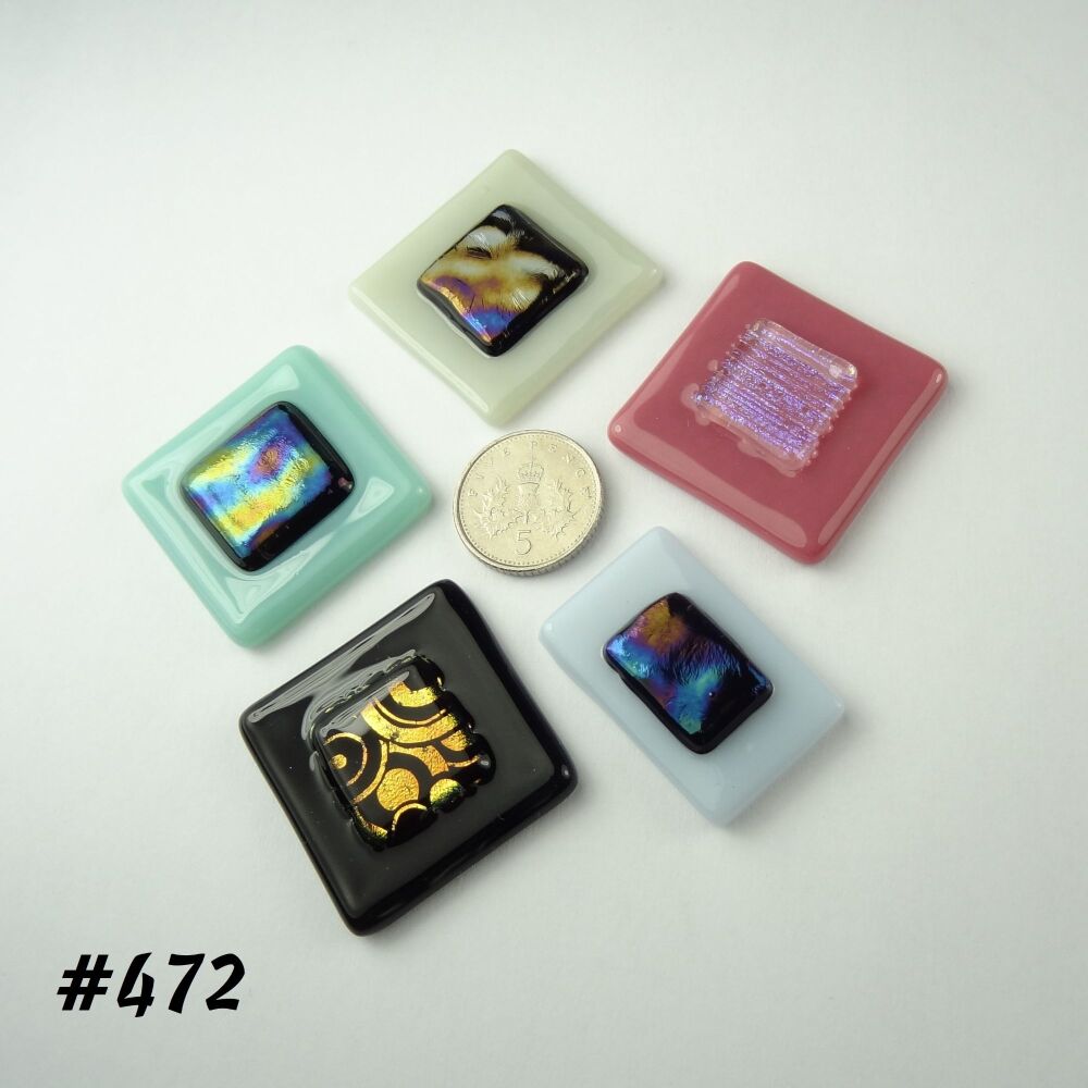 (#472) Set of 5 mixed glass cabochons accessory glass jewellery making wire wrapping art supplies handcrafted multi-coloured