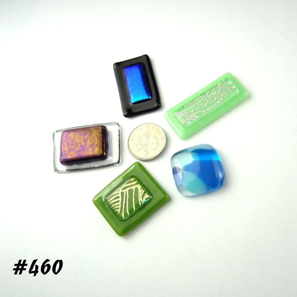 (#460) Set of 5 mixed glass cabochons accessory glass jewellery making wire wrapping art supplies handcrafted multi-coloured