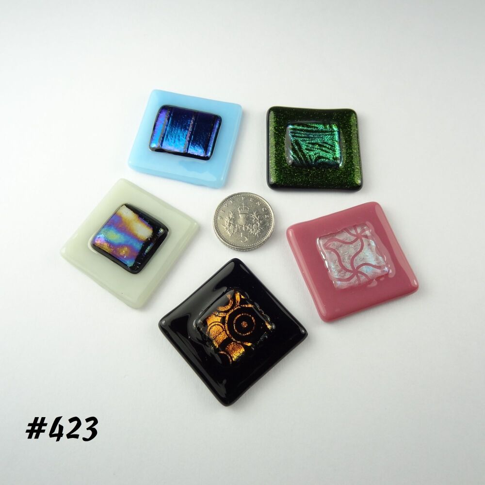 (#423) Set of 5 mixed glass cabochons accessory glass jewellery making wire wrapping art supplies handcrafted multi-coloured