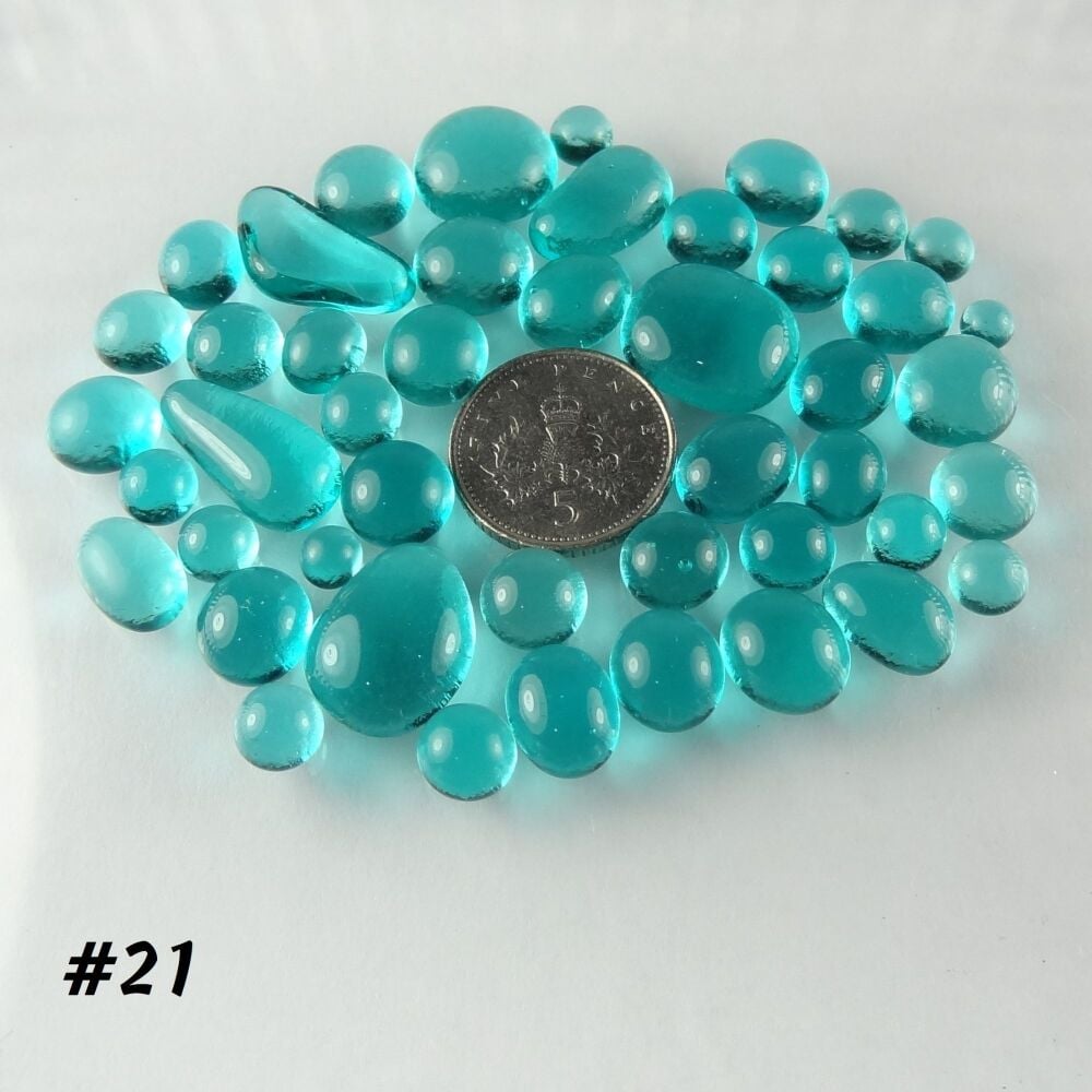 25g art glass cabochons, for jewellery making, arts, crafts, mosaics, craft supplies - handcrafted - turquoise (#21)