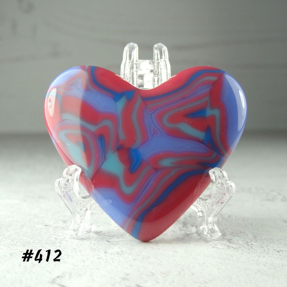 Handcrafted pink purple blue fused glass heart with a stand - 5 cm (+/-) heart (#412)