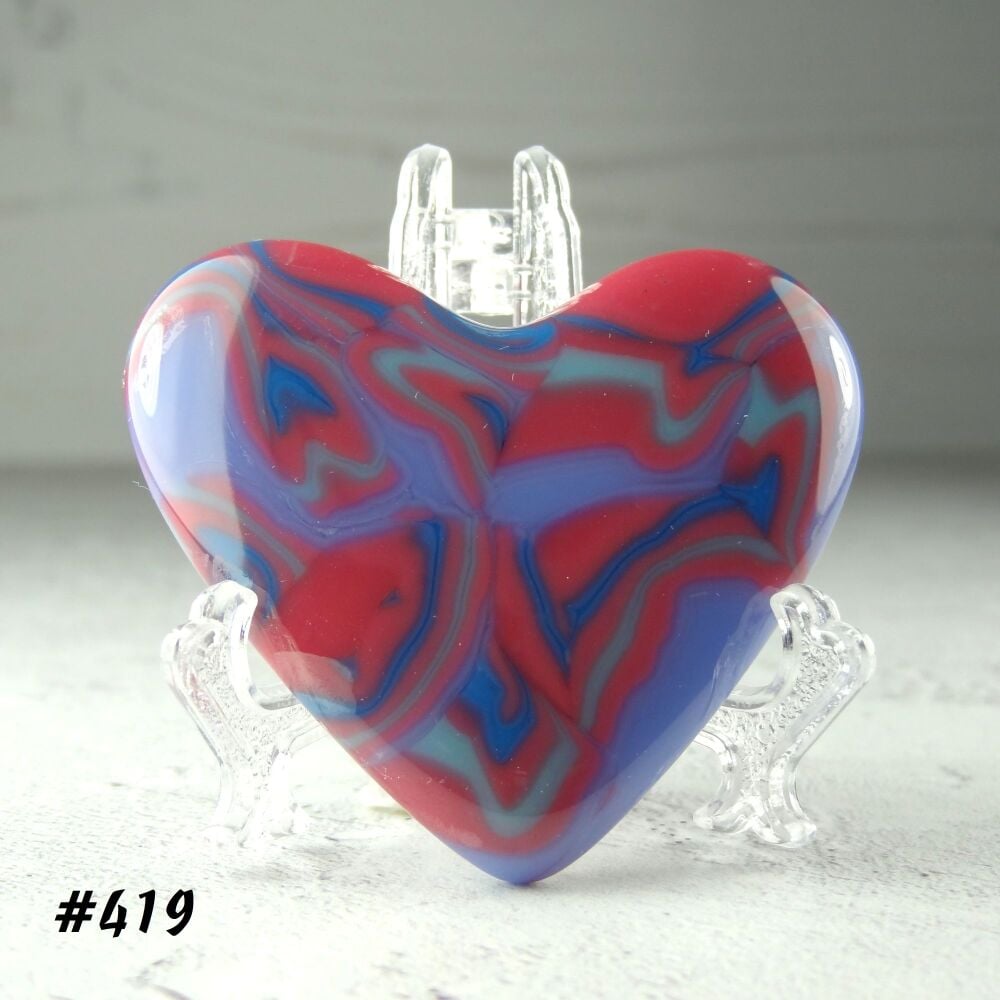 Handcrafted pink purple blue fused glass heart with a stand - 5 cm (+/-) heart (#419)