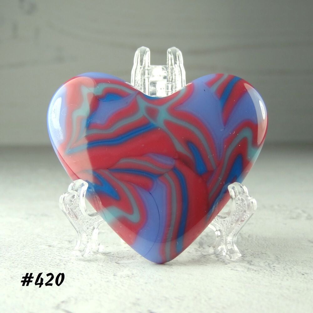 Handcrafted pink purple blue fused glass heart with a stand - 5 cm (+/-) heart (#420)