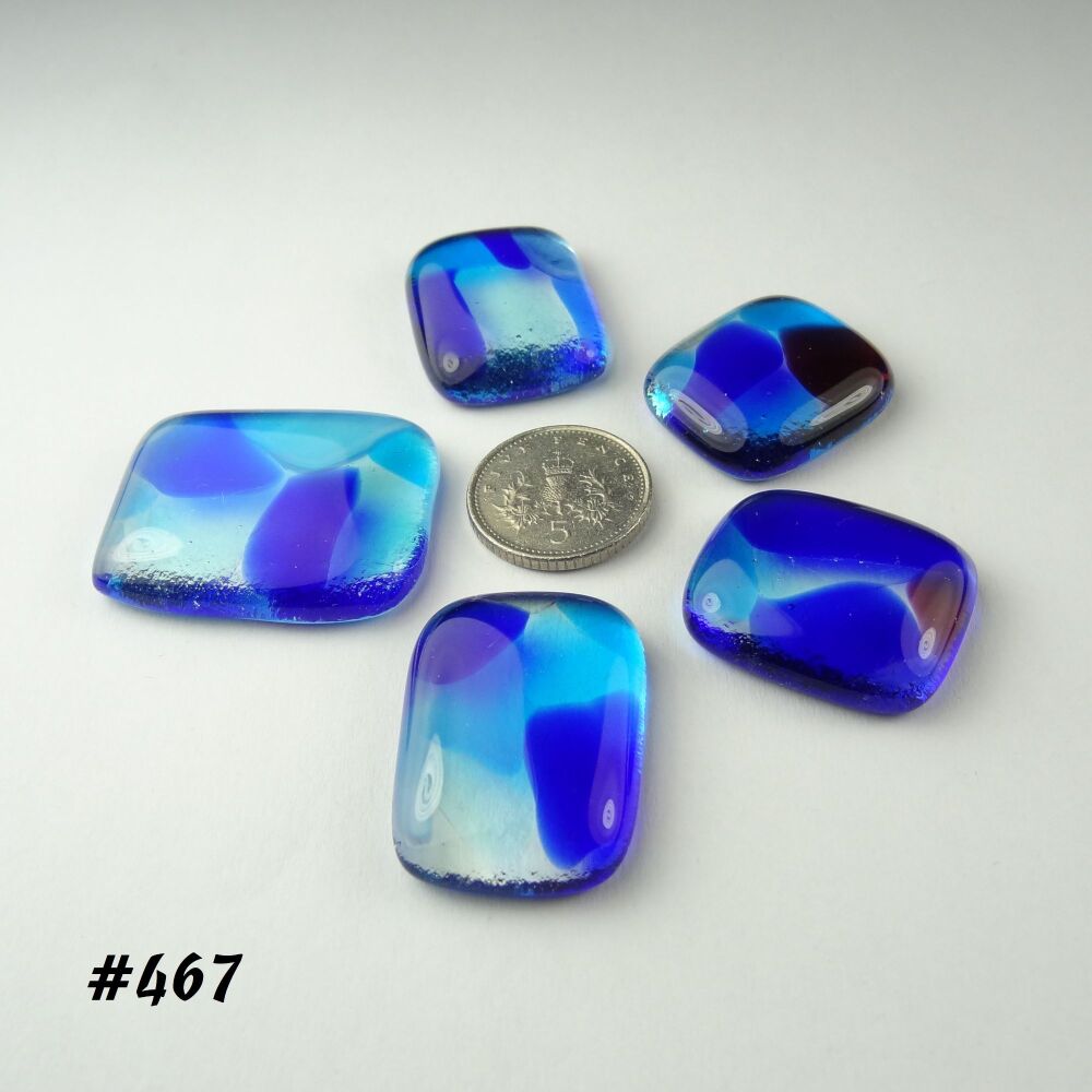 (#467) 5 blue & pink mosaic-style glass cabochons accessory glass for jewellery making wire wrapping mosaic art supplies handcrafted