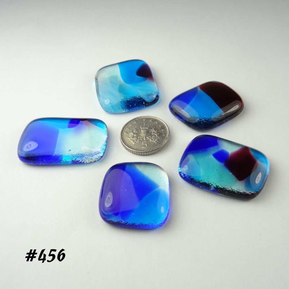 (#456) 5 blue & pink mosaic-style glass cabochons accessory glass for jewellery making wire wrapping mosaic art supplies handcrafted