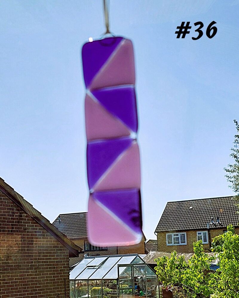 Handcrafted purple triangle patterned fused glass long suncatcher - 3cm x 12cm (#36)