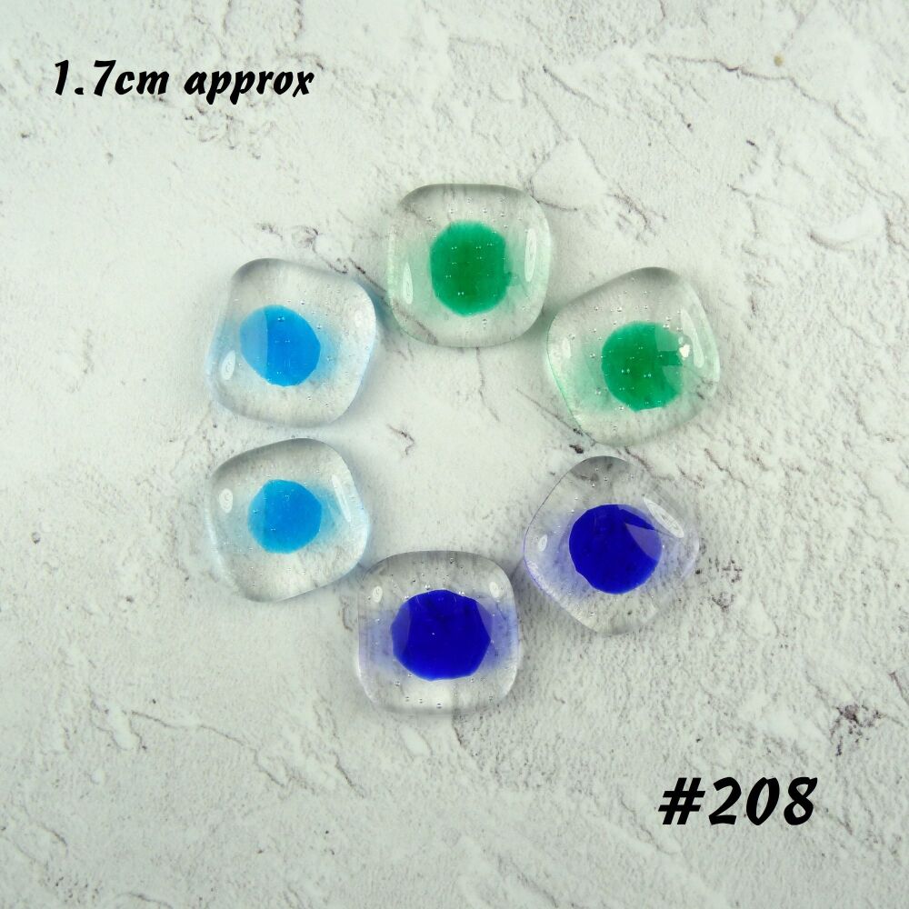 (#208) 6 art glass cabochons, jewellery making, wire wrapping, arts, crafts, mosaics, craft supplies, blue green spotted