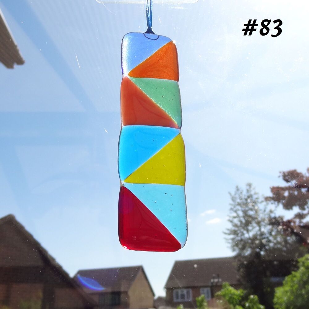 Handcrafted multi-coloured triangle patterned fused glass long suncatcher - 3cm x 12cm (#83)