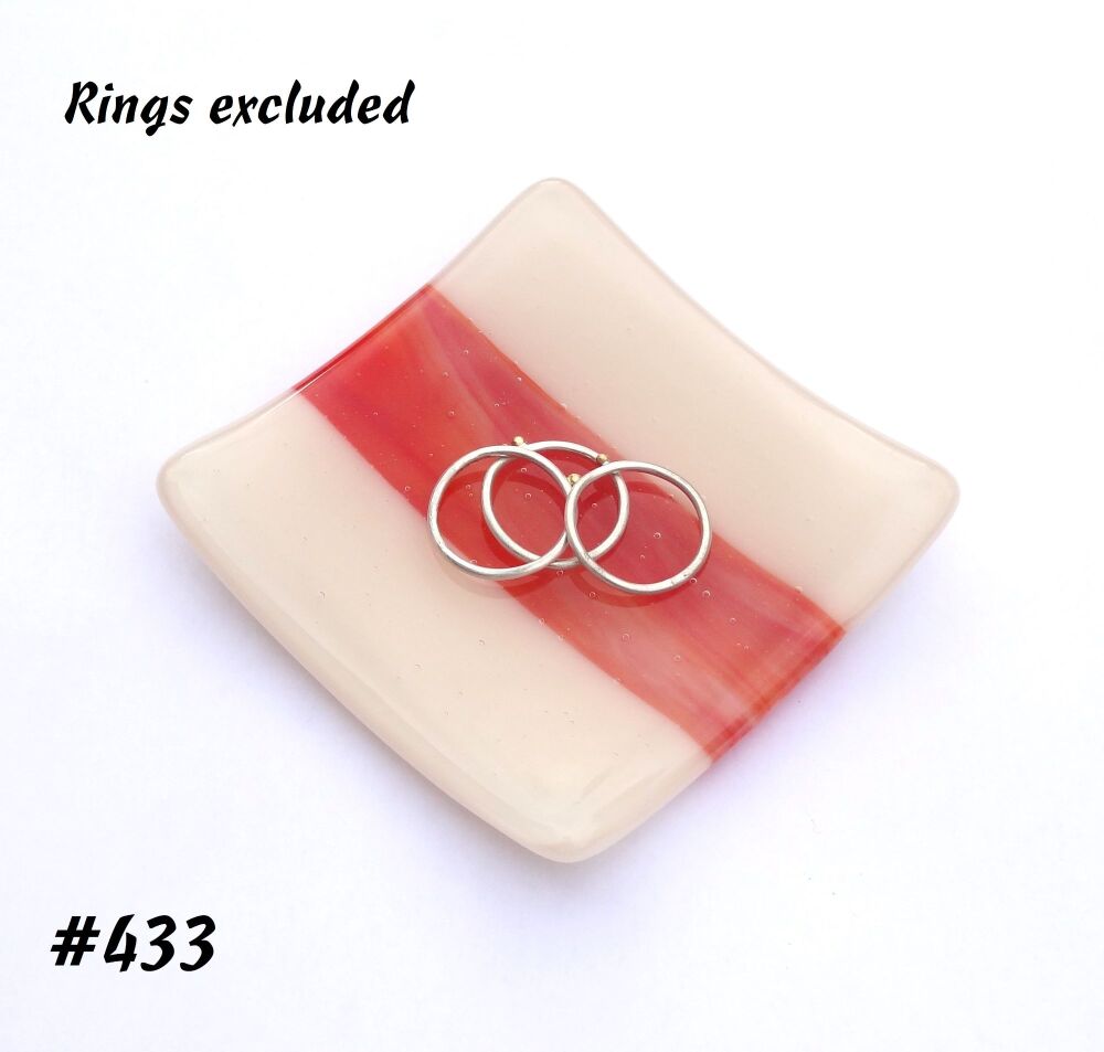 Handcrafted streaky peach/orange fused glass shallow trinket dish, tea light holder, or ornament to display (#433)