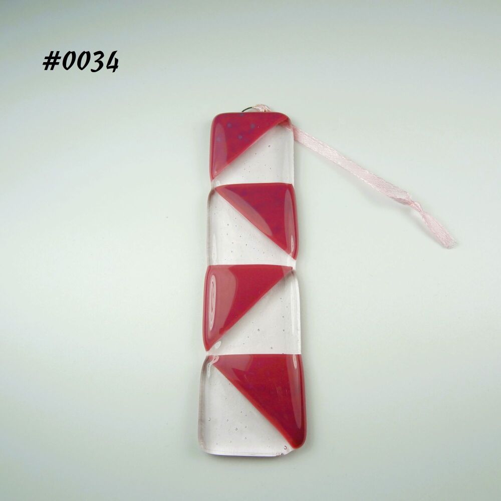 Handcrafted pink triangle patterned fused glass long suncatcher - 3cm x 12cm (#0034)