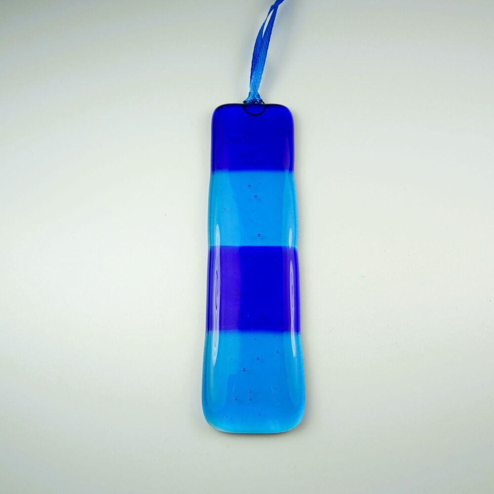 Handcrafted blue fused glass long suncatcher - 3cm x 12cm (#0127)
