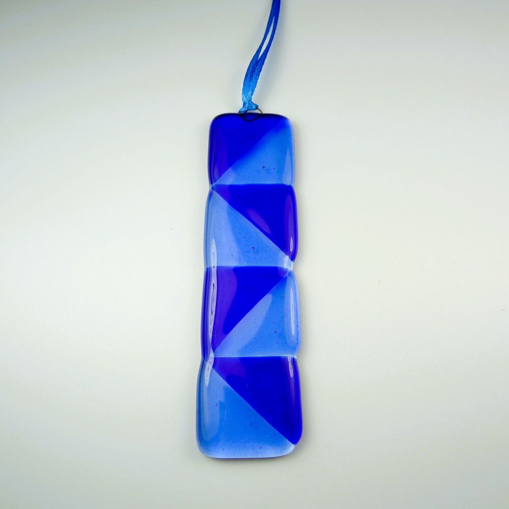 Handcrafted blue triangles fused glass long suncatcher - 3cm x 12cm (#0126)