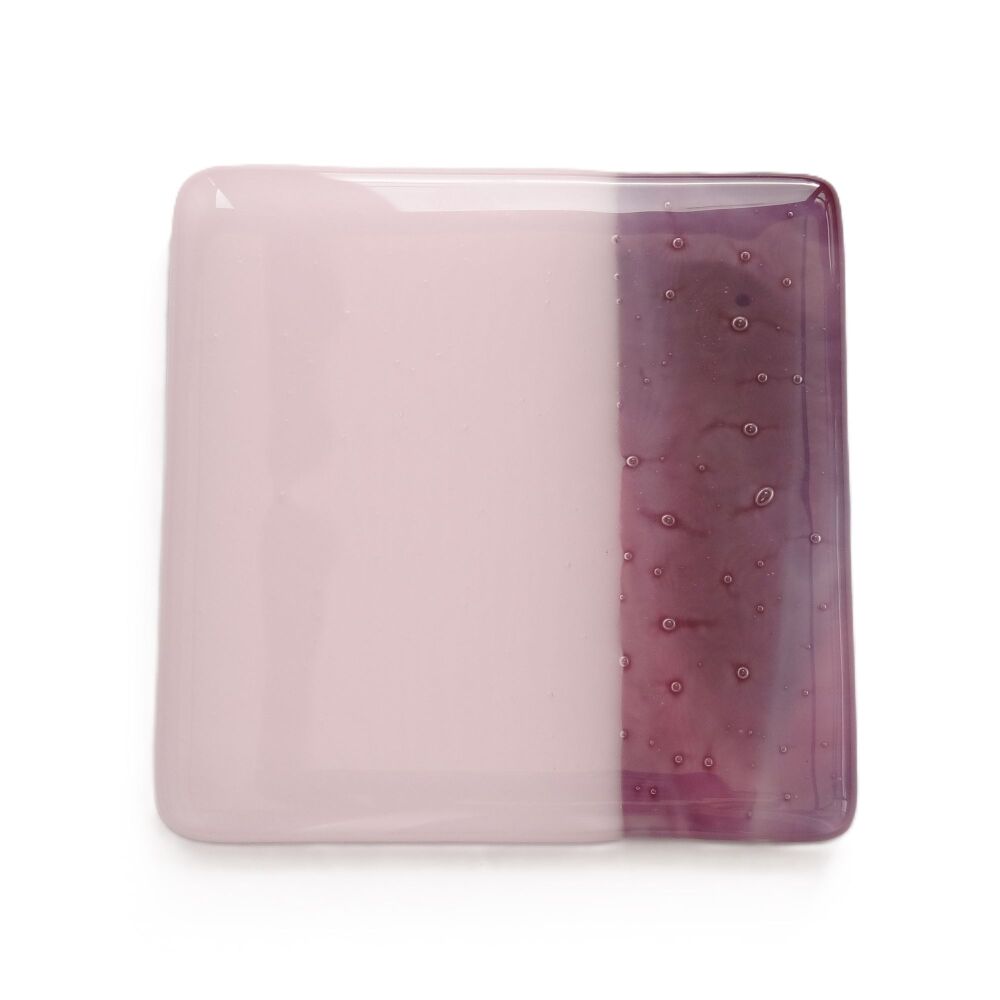 Fused glass pink streaky coaster, with bumper feet, handcrafted, 9cm (#0183)