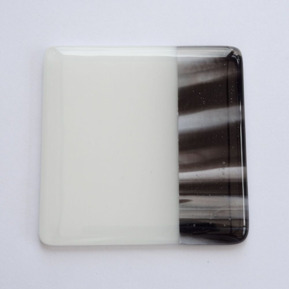 Fused glass white/black coaster, with bumper feet, handcrafted, 9cm (#0196)