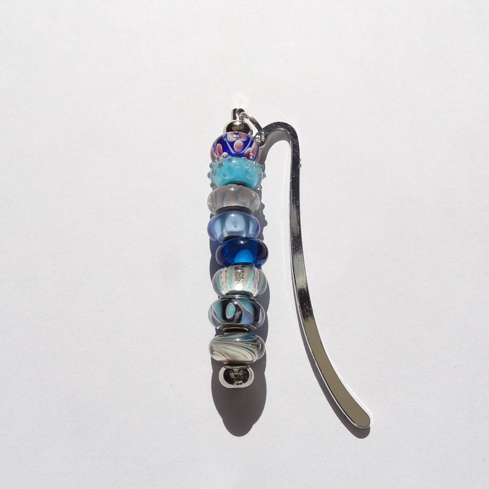 Blue glass beaded bookmark in an organza gift bag  (#19)