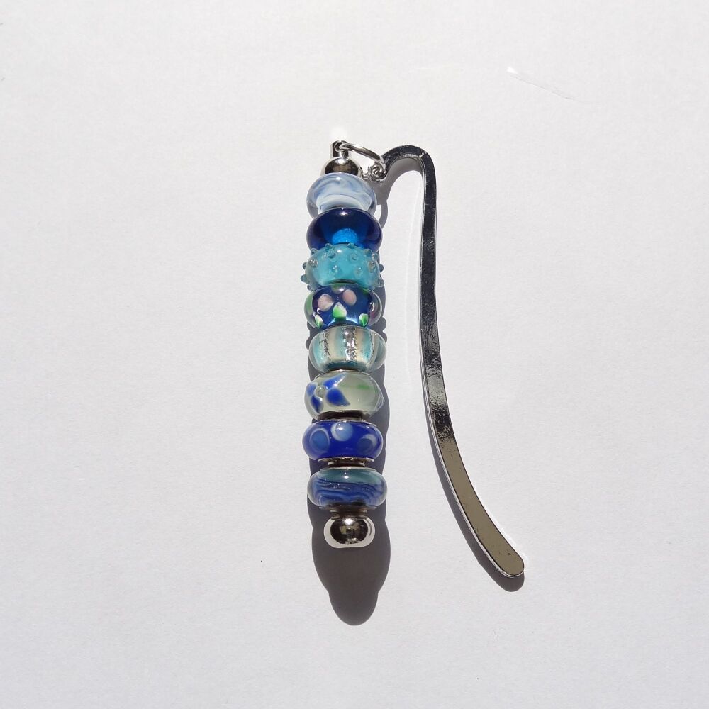 Blue glass beaded bookmark in an organza gift bag  (#15)