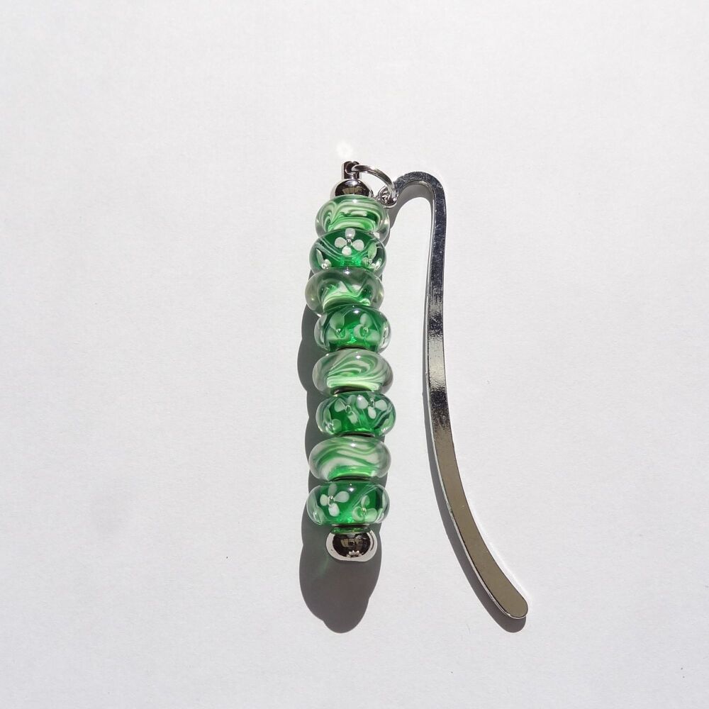 Green glass beaded bookmark in an organza gift bag  (#4)