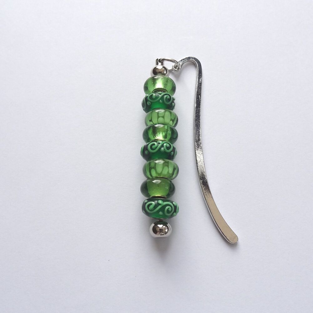 Green glass beaded bookmark in an organza gift bag  (#11)