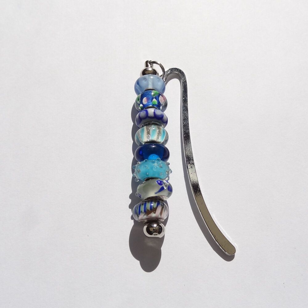 Blue glass beaded bookmark in an organza gift bag  (#9)