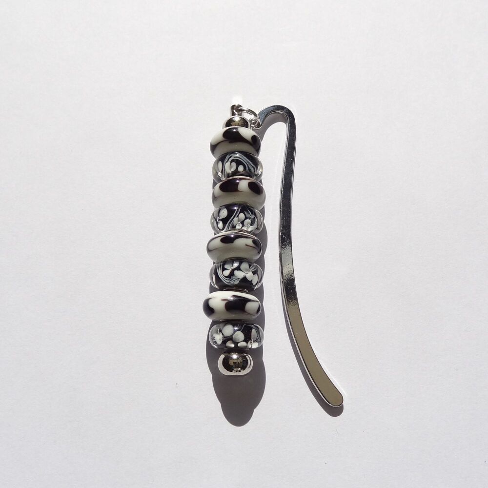 Black & white glass beaded bookmark in an organza gift bag  (#16)