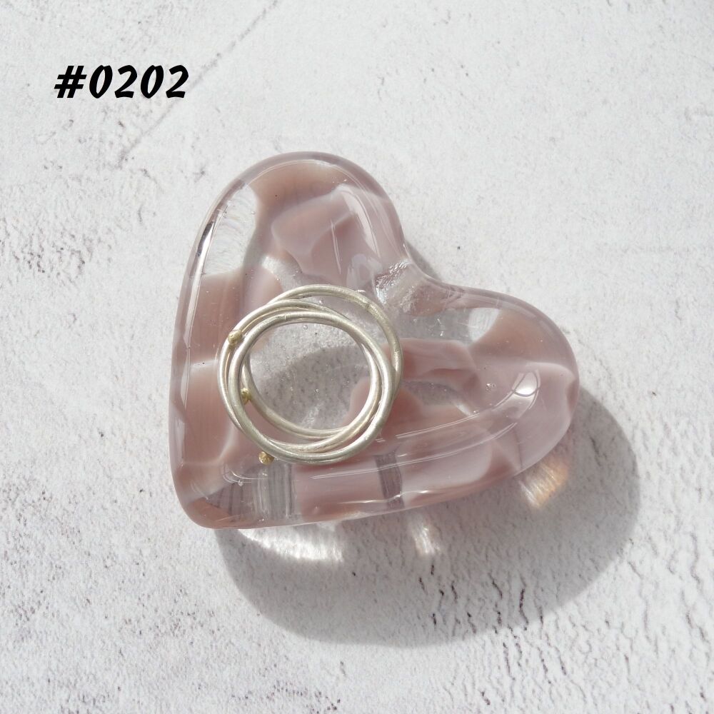 Pale purple heart shaped fused glass ring dish, 5cm approx, handcrafted, organza gift bag (0202)