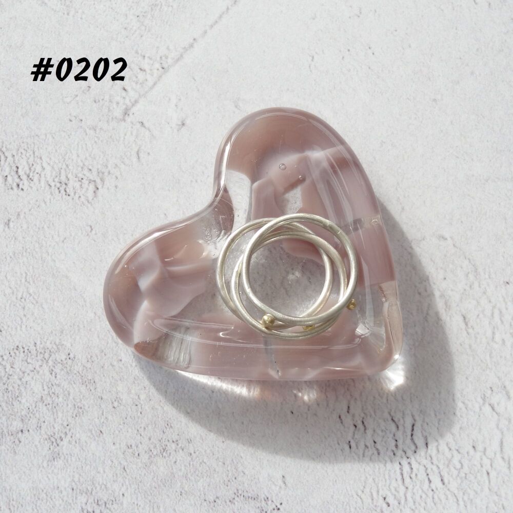 Pale purple heart shaped fused glass ring dish, 5cm approx, handcrafted, organza gift bag (0202)
