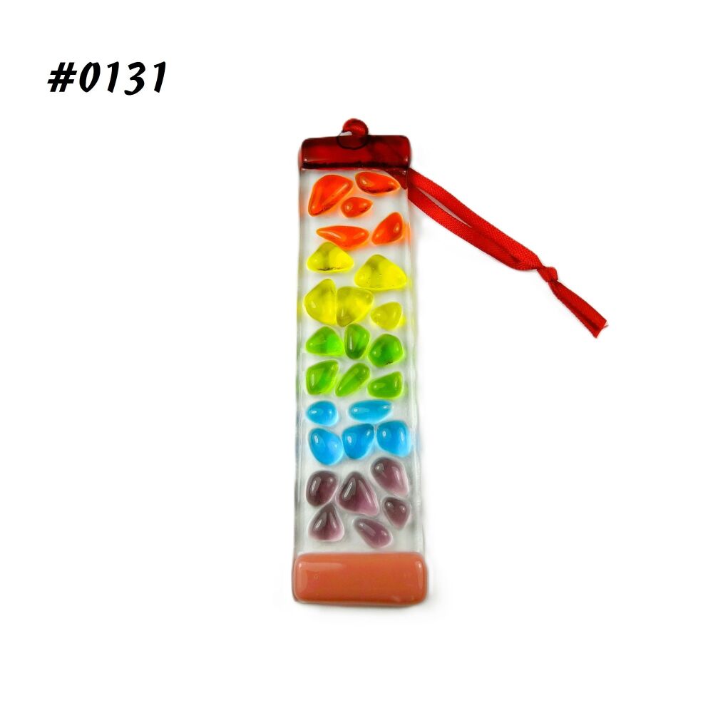 Handcrafted multi-coloured mosaic patterned fused glass long suncatcher - 3cm x 12cm (#0131)