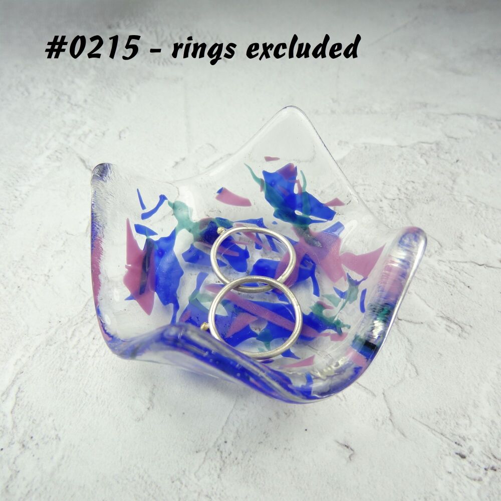 Blue and pink fused glass ring dish, for rings, earrings, 7cm approx, handcrafted (#0215)