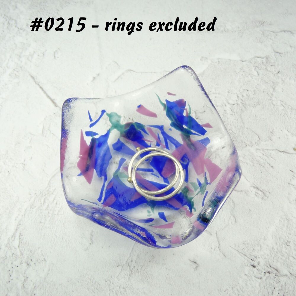 Blue and pink fused glass ring dish, for rings, earrings, 7cm approx, handcrafted (#0215)
