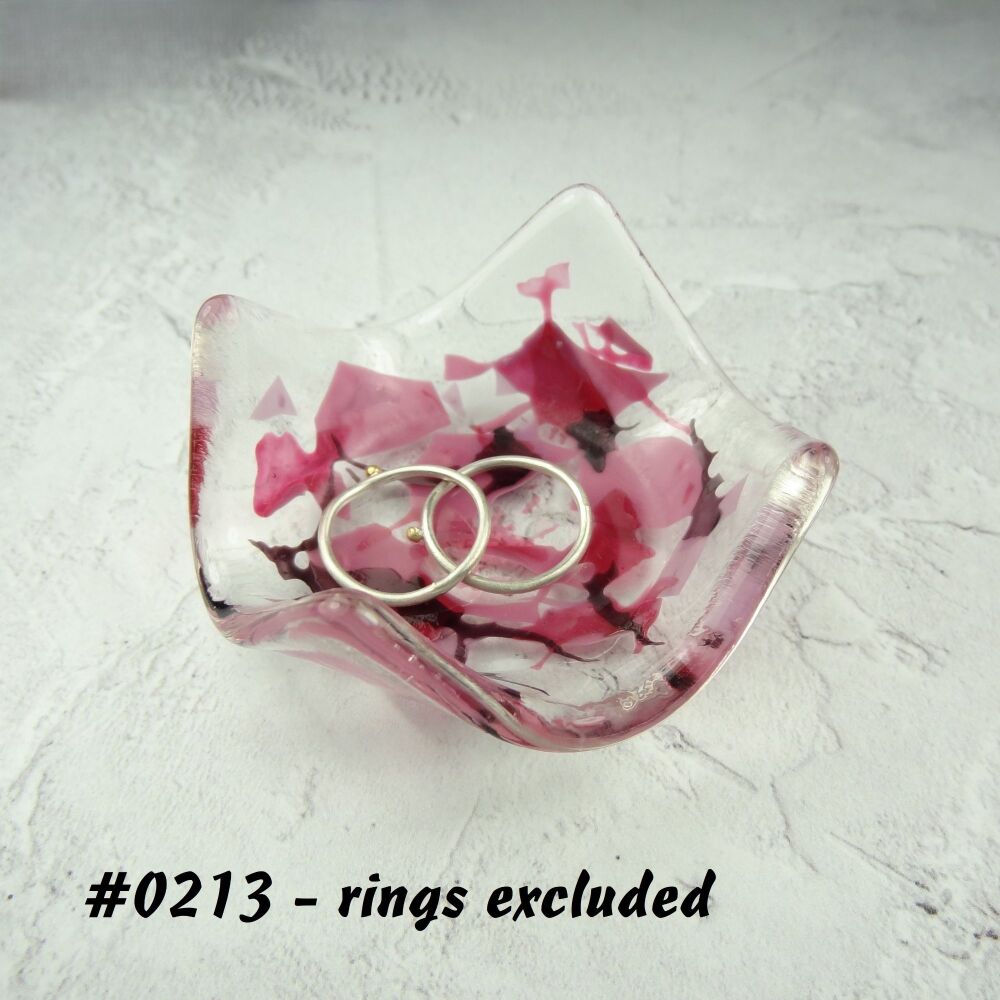 Pink and purple fused glass ring dish, for rings, earrings, 7cm approx, handcrafted (#0213)
