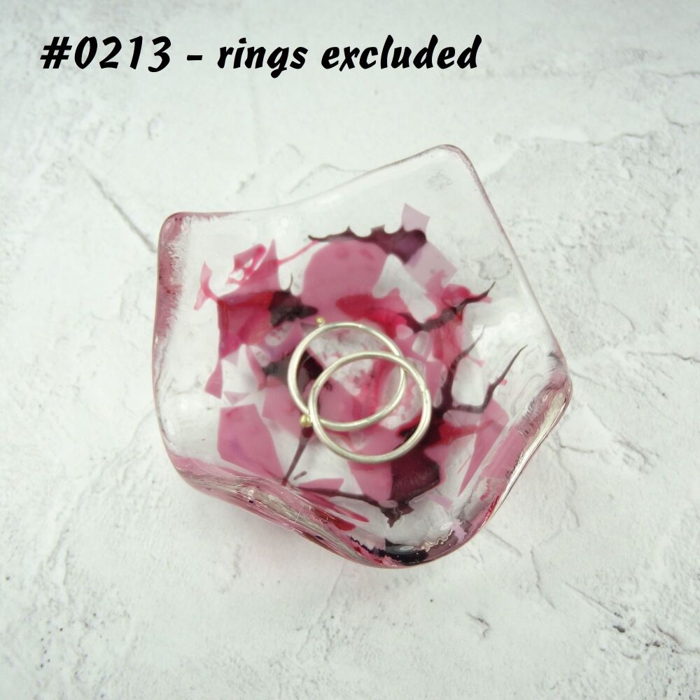 Pink and purple fused glass ring dish, for rings, earrings, 7cm approx, handcrafted (#0213)