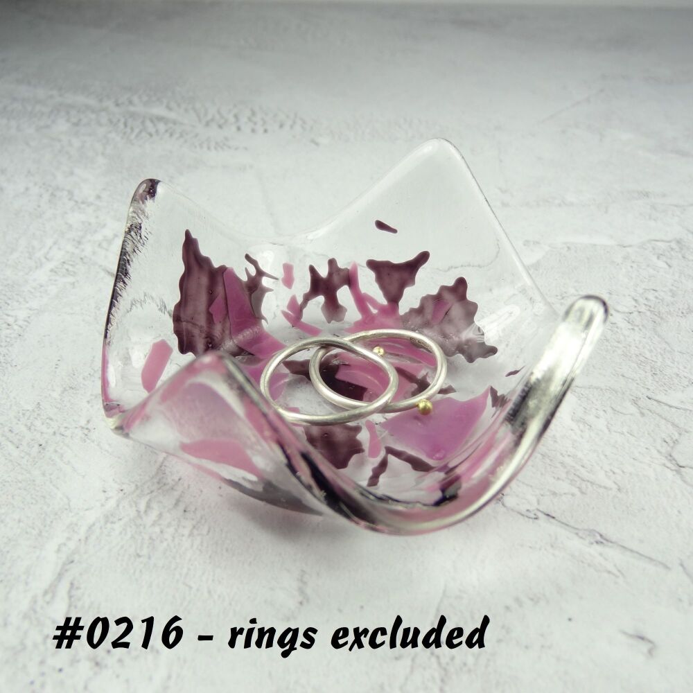 Pink and purple fused glass ring dish, for rings, earrings, 7cm approx, handcrafted (#0216)