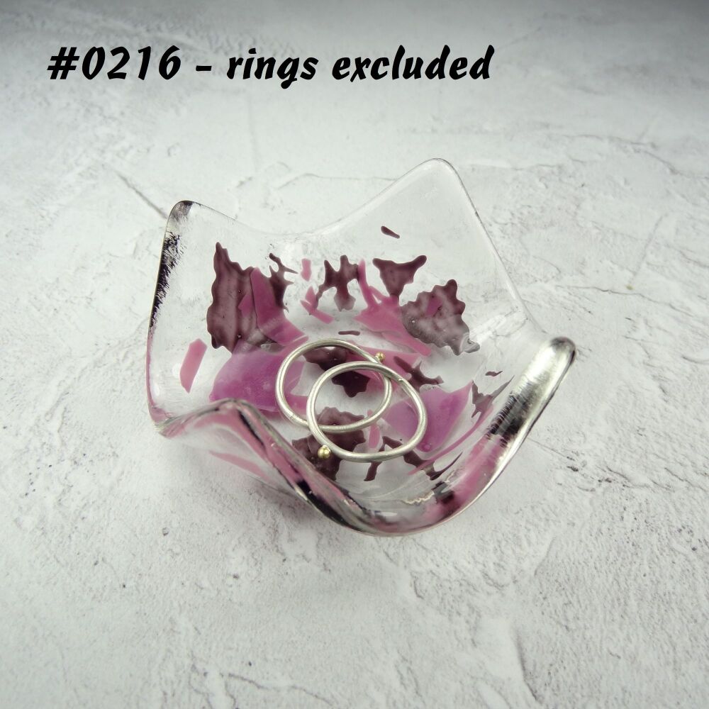 Pink and purple fused glass ring dish, for rings, earrings, 7cm approx, handcrafted (#0216)