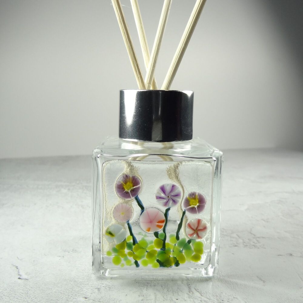 Handcrafted mixed flowers fused glass reed diffuser &ndash; A unique gift with 4 reeds