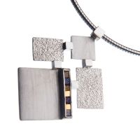 Rough diamond and yellow gold large cubist pendant