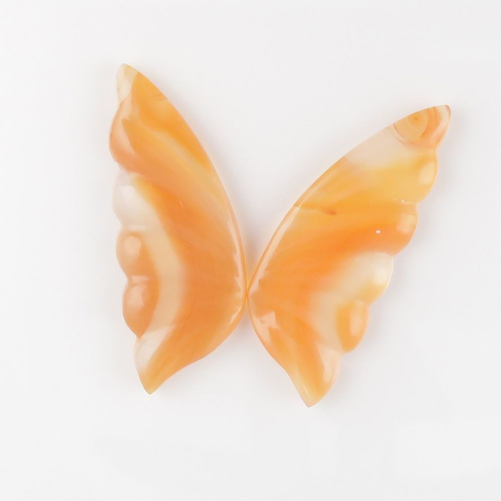 Carved agate wing slices – mirror pair