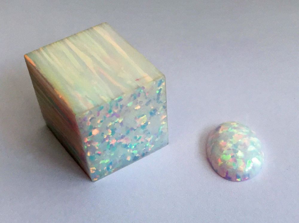 synthetic opal cube and cabochon