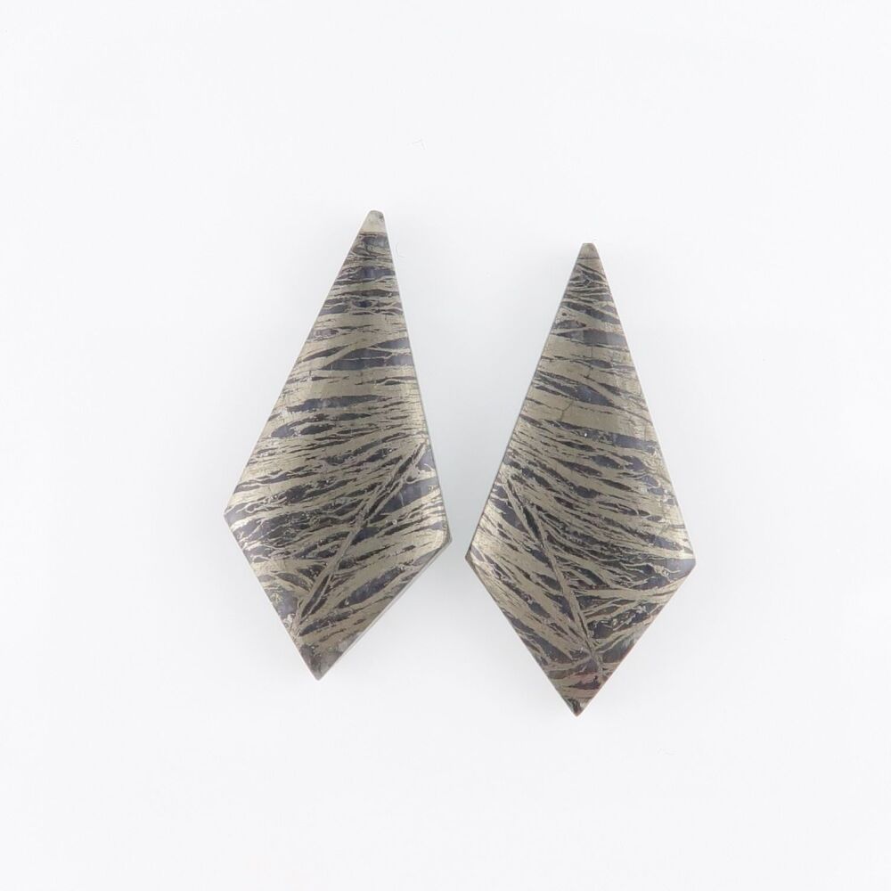Feather pyrite in slate cabochon pair