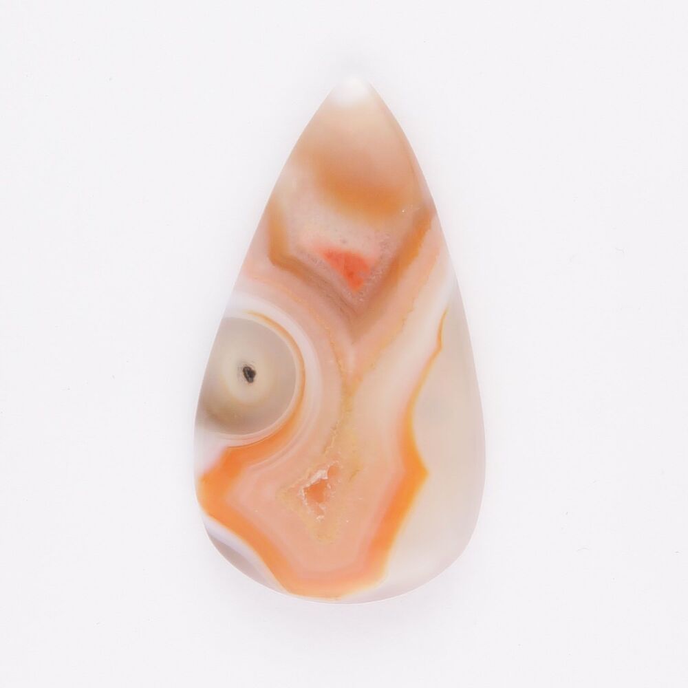 Orbicular agate cabochon with druzy
