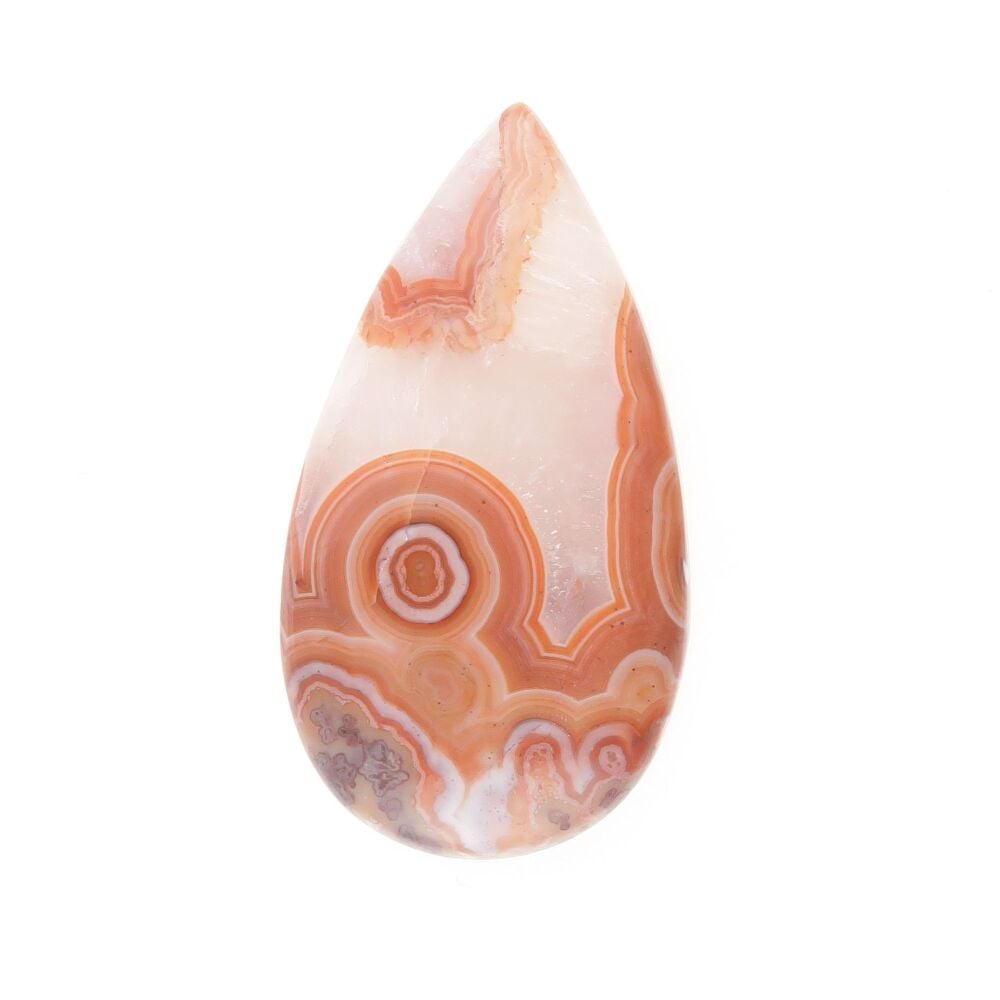 Orbicular agate cabochon with quartz crystal growth