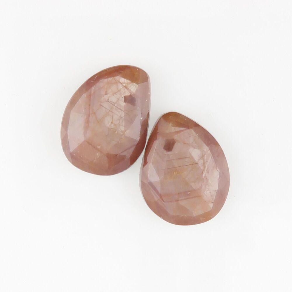 Sapphire facet top cabochon pair orange with growth pattern - 3499
